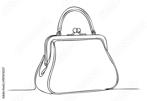 Continuous line drawing of an elegant vintage purse for fashion blogs, shopping guides, accessory displays, or retro design concepts.