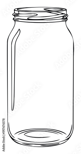 Simple hand drawn black outline of an empty glass mason jar perfect for food storage preserving canning kitchen organization or decorative purposes in various DIY craft projects
