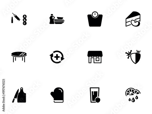 Diverse Black Silhouette Icons Representing Health Wellness and Home Lifestyle