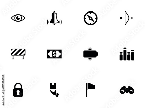 Diverse Set of Minimalist Black Silhouette Icons for Interface Design