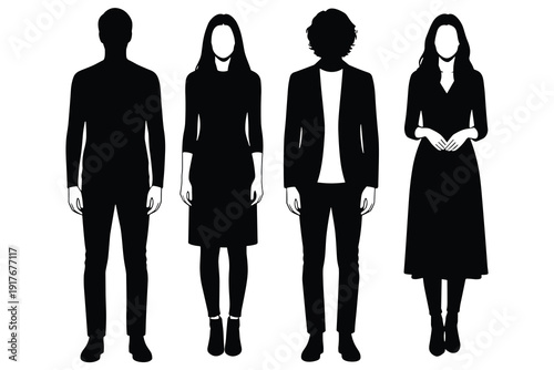 Four Diverse Human Silhouettes in Formal Attire people group