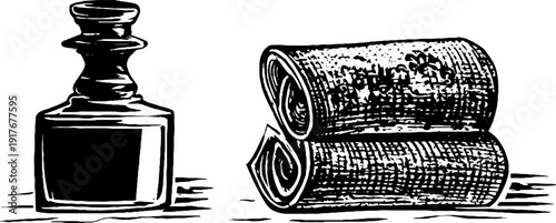 Vintage aftershave bottle and stopper - hand-drawn engraving for retro design and decor