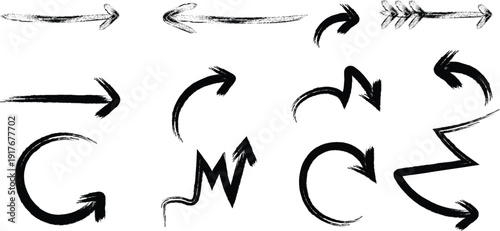 Collection of black arrows on white background