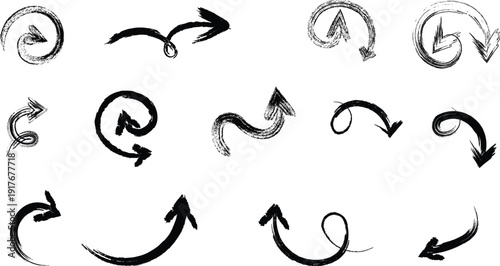 Collection of hand drawn arrows and circular motion icons
