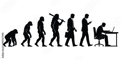 Human Evolution from Ape to Businessman with Laptop on White Background vector illustration