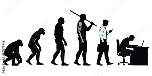Human Evolution from Ape to Businessman with Laptop on White Background vector illustration