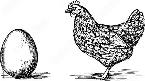 Vintage illustration set of chicken and egg for retro design and print projects