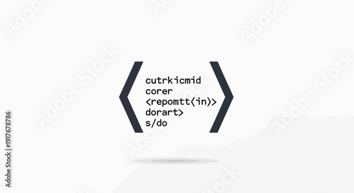 Coding Brackets with Abstract Text Representing Software Development on isolated white background