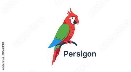 Colorful Parrot Bird Perching with Red and Green Feathers Isolated White Background