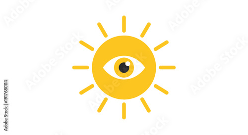 Bright Sun with Eye Symbol for Vision, Insight, and Awareness Isolated White Background