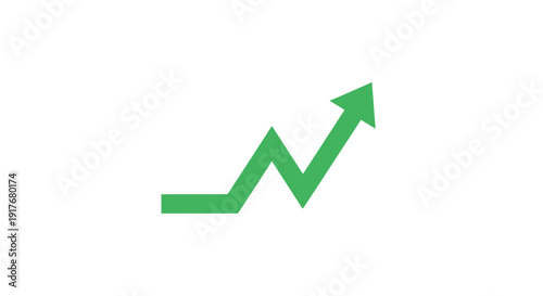 Green upward trending arrow graph icon, positive growth and business success symbol on isolated white background.