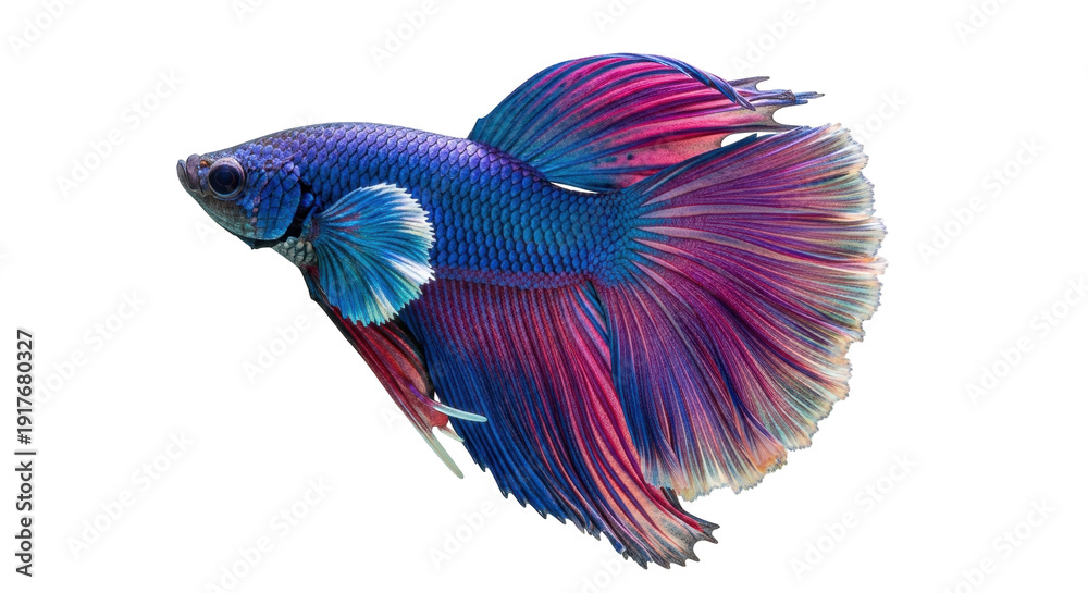 Fototapeta premium Isolated Beautiful Betta Fish Swimming, Majestic Aquatic Animal, Pet, Tropical, Animal