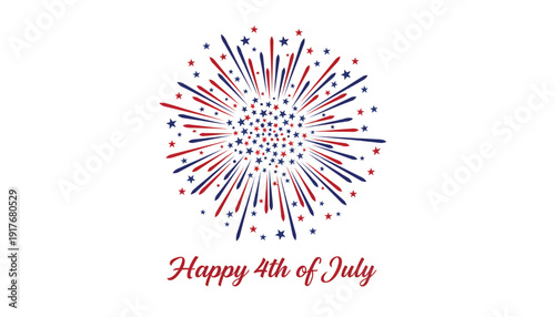 Patriotic firework explosion icon for 4th of July celebrations, isolated on white background