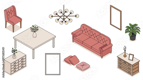 Elegant set of pink living room furniture features a tufted sofa and matching chair for a sophisticated home decor.