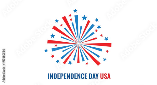 Patriotic Independence Day USA icon with fireworks and stars, vector illustration for 4th of July celebrations.