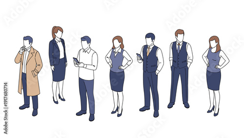 Professional group of business people in corporate attire stand in a line representing a diverse and capable team.