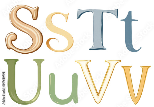 Colorful Alphabet Letters S T U V