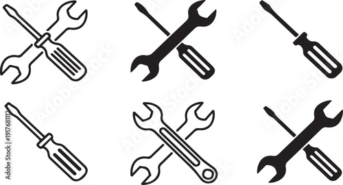  Set of modern black and white tool icons for repair and maintenance