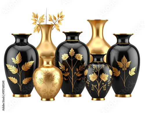 Decorative vases black, gold, elegant, and ornate