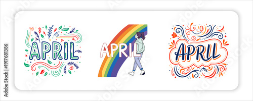 Drawn Umbrella, Colorful April Month,Umbrellas in Various Styles