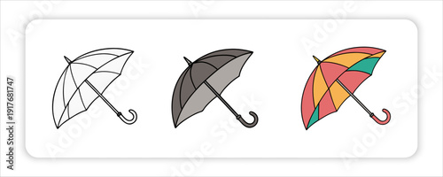 Drawn Umbrella, Colorful April Month,Umbrellas in Various Styles