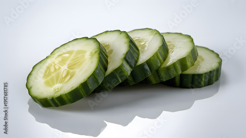 Sliced cucumbers arranged on a white surface