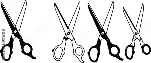 Minimalist Black Scissors Silhouette Vector Set with Varied Open Blade and Handle Designs for Crafting Sewing Barber and DIY Illustrations