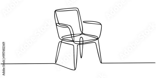Minimalist one line drawing of a modern chair flowing with a continuous wavy stroke, perfect for home decor concepts, interior design visuals, or furniture store promotions