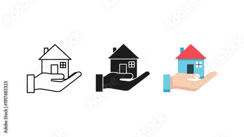 Hand drawn house selection concept with three colorful home options and decision making illustration