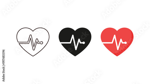 Heart health concept with ECG line in white black and red hearts for medical wellness and cardiology awareness