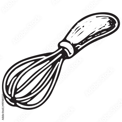 Wire whisk sketch, egg beater illustration, baking tool vector