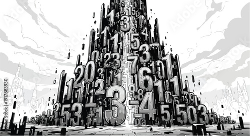 Technical numbers pyramid geometric sketch art