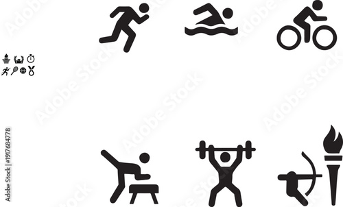 Olympic sports icon set with athletic competition symbols and international games pictograms vector EPS.