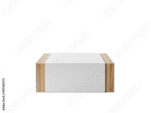 Modern wooden coffee table with white top surface isolated on transparent background