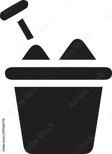 Minimalist black icon of a sand bucket with a shovel