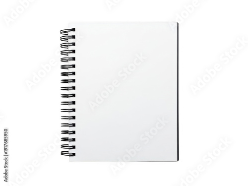 Spiral bound blank notebook page isolated on transparent background