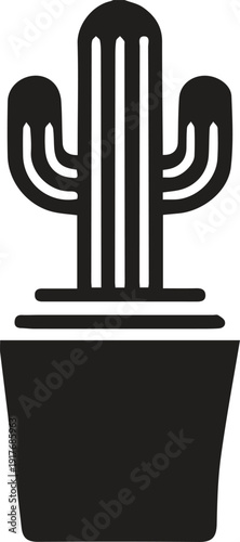 Minimalist potted cactus icon black and white