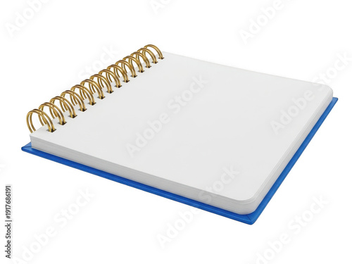 Spiral bound notebook with white pages and blue cover isolated on transparent background
