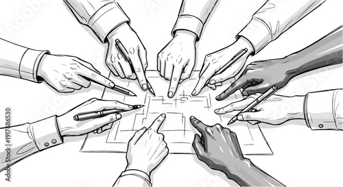 Teamwork hands meeting collaboration sketch art