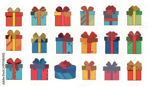 Colorful Gift Boxes Icons Set – Festive Present Package Collection Vector Illustration