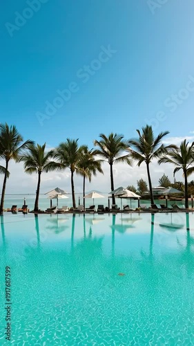 Luxury Infinity Pool at Tropical Beach Resort with Palm Trees and Turquoise Water