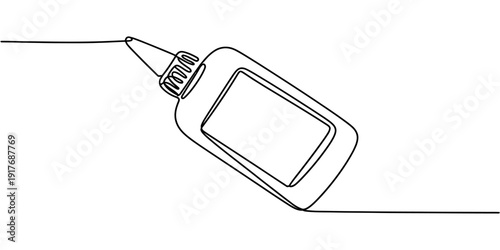 Continuous line drawing of a plastic glue bottle with a precision tip for school or office use.