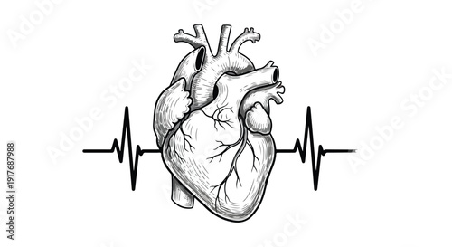 Human heart cardiovascular medical sketch illustration