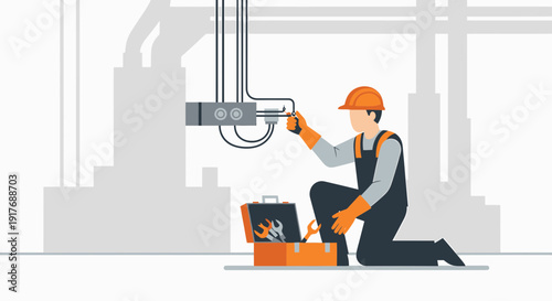 Electrician at Work with Tools and Wires