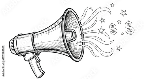 Megaphone social media communication concept sketch