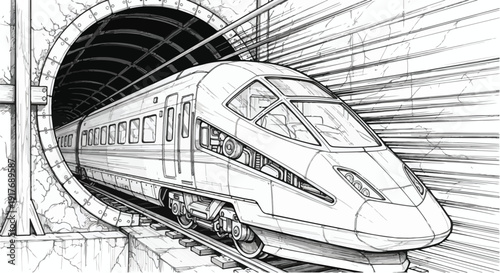 Modern high speed train subway technical sketch