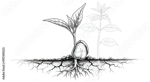 Planting seeds growth nature ecology sketch