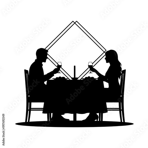 Silhouette of a couple enjoying a romantic dinner date.