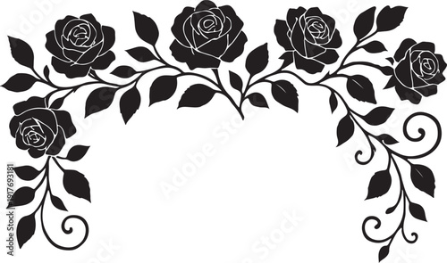 Elegant rose border romantic floral vine design for decoration and craft projects silhouette vector