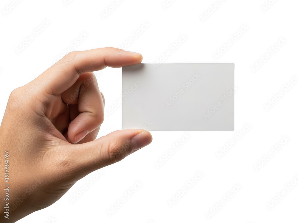 Obraz premium Hand holding a blank white business card isolated on transparent background